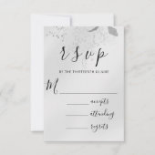 RSVPの結婚グリッター花模様シルバーバラ赤面 出欠カード (正面)