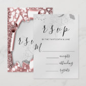 RSVPの結婚グリッター花模様シルバーバラ赤面 出欠カード (正面/裏面)