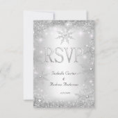 RSVPの結婚シルバーウィンターワンダーランドスノーフレーク 出欠カード (正面)