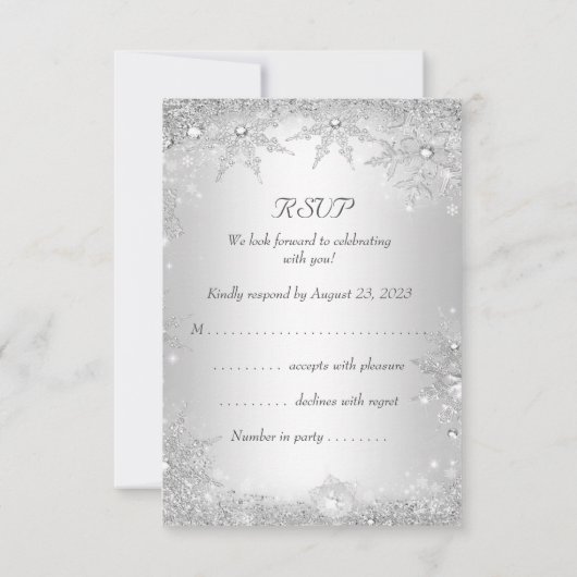 RSVPの結婚シルバーウィンターワンダーランドスノーフレーク 出欠カード (裏面)