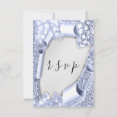RSVPの結婚シルバーグレー紙3Dブルー 出欠カード (裏面)