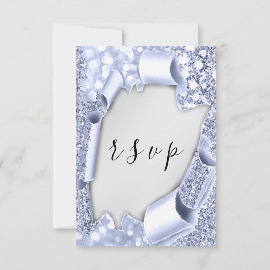 RSVPの結婚シルバーグレー紙3Dブルー 出欠カード (裏面)
