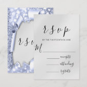 RSVPの結婚シルバーグレー紙3Dブルー 出欠カード (正面/裏面)