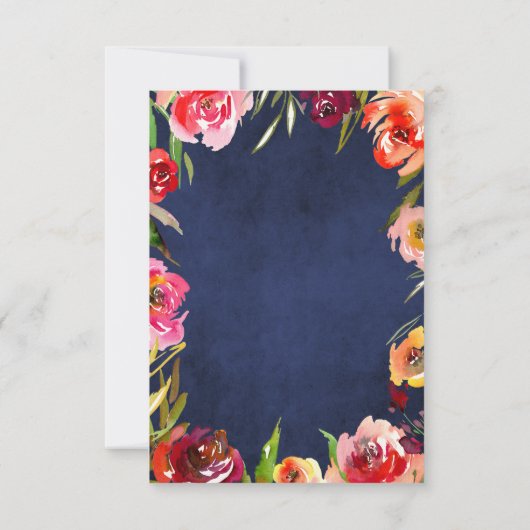 RSVPの結婚ネイビーブルーフローラエレガント水色 招待状 (裏面)