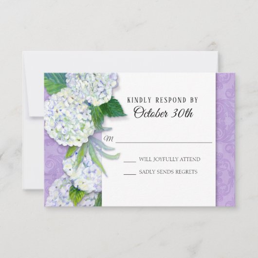 RSVPの結婚フローラあじさいラベンダーダマスクアート 招待状 (正面)