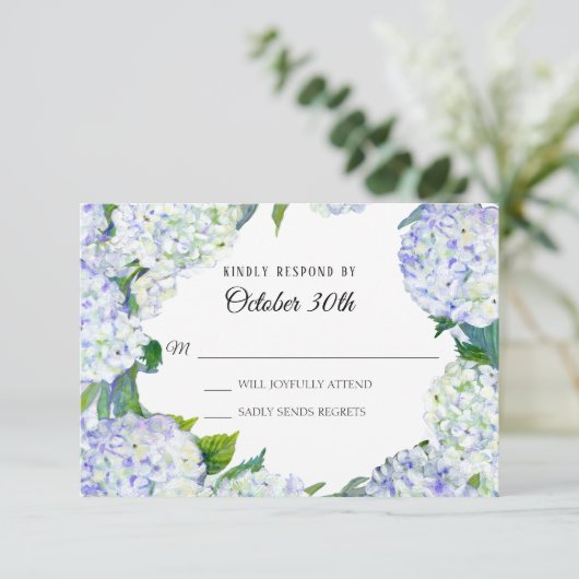 RSVPの結婚フローラ薄紫nホワイトアジサイ 招待状 (スタンド正面)