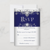 RSVPの結婚ブルー王室のシルバーダイヤモンドハート 招待状 (裏面)