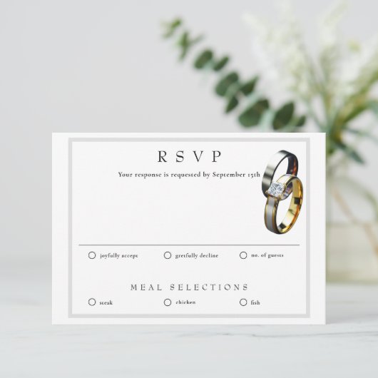RSVPの結婚リングや輪RSVPと食事応答カード 出欠カード (スタンド正面)