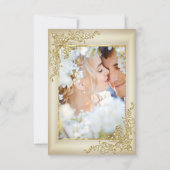 RSVPの結婚ヴィンテージクリームベージュ金ゴールドハートパール 出欠カード (裏面)