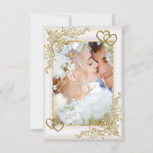 RSVPの結婚ヴィンテージクリームホワイト金ゴールドハート 出欠カード (裏面)