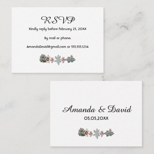 RSVPの結婚多肉性の花は白 エンクロージャーカード (正面/裏面)
