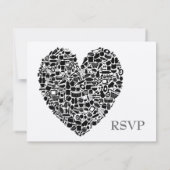 RSVPの結婚式のグルメのハートの銀の応答 出欠カード (裏面)