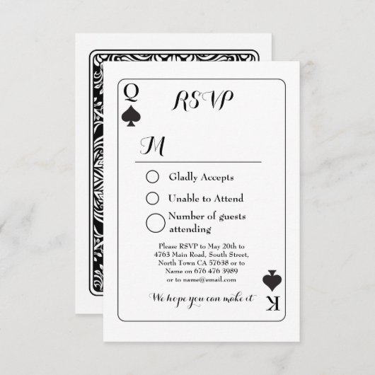 RSVPの結婚応答カー遊ドK Q Aceスペード 招待状 (正面/裏面)
