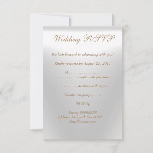 RSVPの結婚白いエレガント金ゴールドリングや輪 出欠カード (裏面)