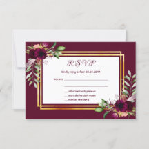 RSVPの結婚花模様burgundy boho