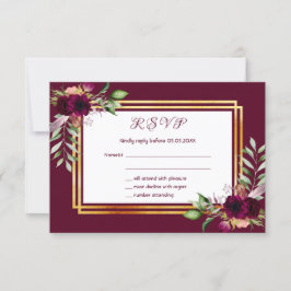RSVPの結婚花模様burgundy boho 出欠カード