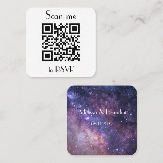 RSVPのQRコー結婚ド応答をスキャンする スクエア名刺 (正面/裏面)