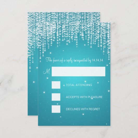 RSVPのSweet sixteenのパーティー夜はターコイズを眩まします 出欠カード (正面/裏面)