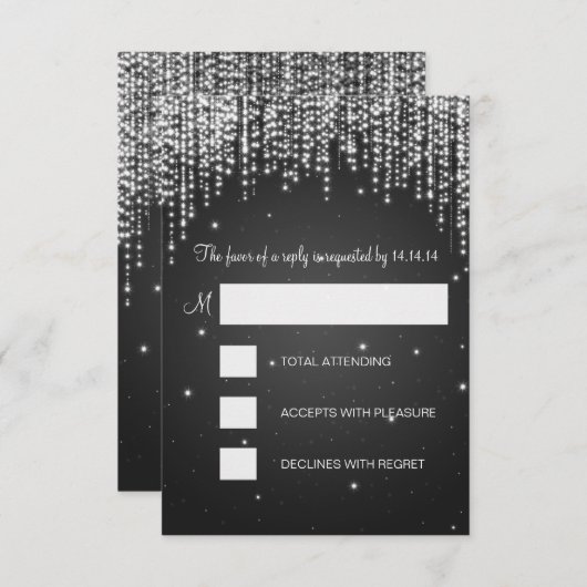 RSVPのSweet sixteenのパーティー夜は黒を眩まします 出欠カード (正面/裏面)