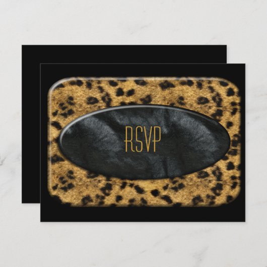 RSVPへ招待状ブラック金ゴールド動物ヒョウ 出欠カード (正面/裏面)