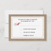 RSVPをバントするバーラップの刺激を受けたで赤いギンガム 出欠カード (裏面)