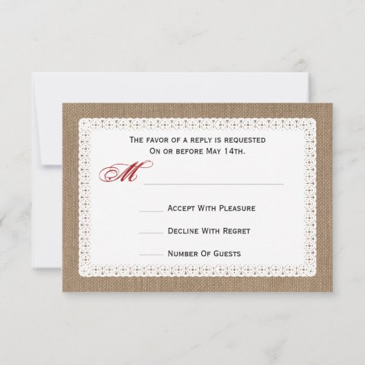 RSVPをバントするバーラップの刺激を受けたで赤いギンガム 出欠カード (裏面)