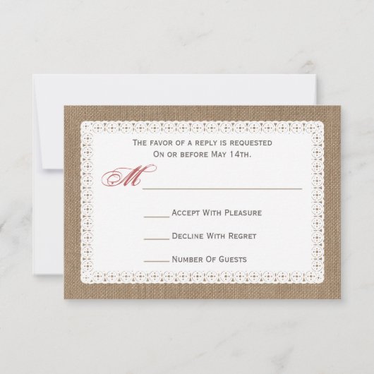 RSVPをバントするバーラップの刺激を受けたな花柄及びギンガム 出欠カード (裏面)