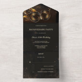 RSVPを使エレガント用した黒と金ゴールドのマスカレード オールインワン招待状 (内側)
