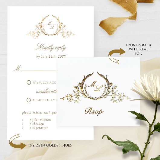 RSVPを使実在用しないホイル書道モノグラム 箔カード