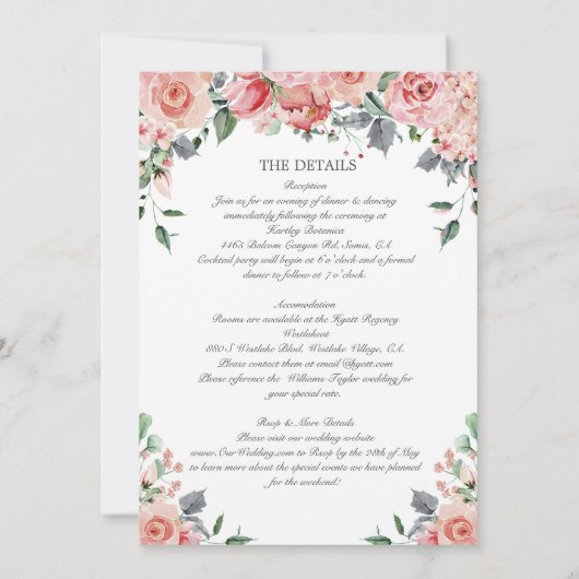 RSVPを使用したPink All in One結婚式招待状 招待状 (裏面)