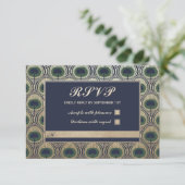 RSVPを結婚しているアールヌーボーの孔雀は金ゴールドホイルを梳きます 出欠カード (スタンド正面)