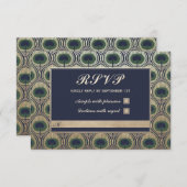 RSVPを結婚しているアールヌーボーの孔雀は金ゴールドホイルを梳きます 出欠カード (正面/裏面)