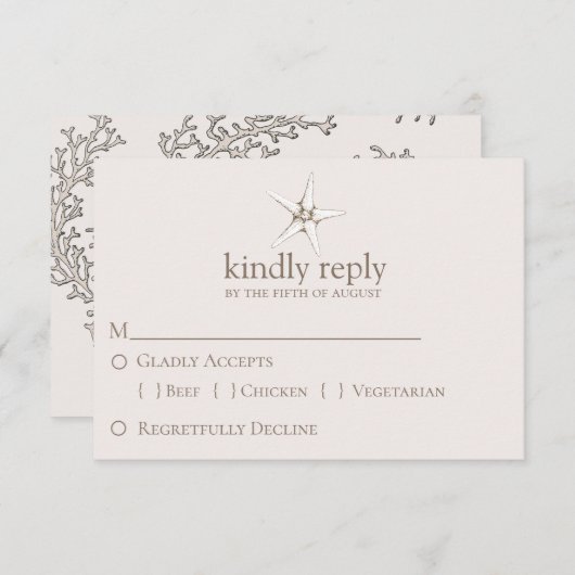 RSVPを結婚しているエレガントなヒトデ 出欠カード (正面/裏面)