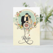 Rsvpを結婚しているシックなアールデコの20年代花嫁及び新郎 出欠カード (スタンド正面)