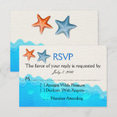 RSVPを結婚しているヒトデが付いているビーチ 出欠カード (正面/裏面)