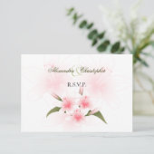 RSVPを結婚しているピンク及び白いユリ 出欠カード (スタンド正面)