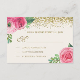 RSVPを結婚している水彩画のバラおよびグリッター 出欠カード