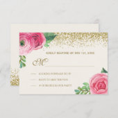 RSVPを結婚している水彩画のバラおよびグリッター 出欠カード (正面/裏面)