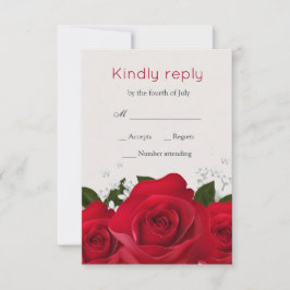 RSVPを結婚している赤いバラ、白い花 出欠カード