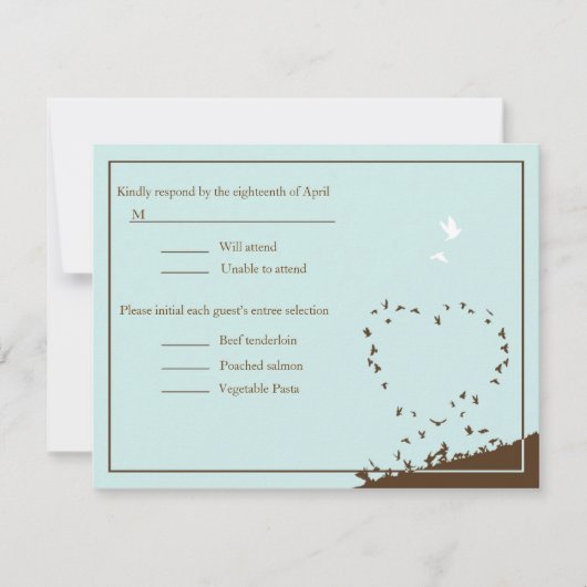 RSVPを結婚している青い愛鳥 出欠カード (正面)