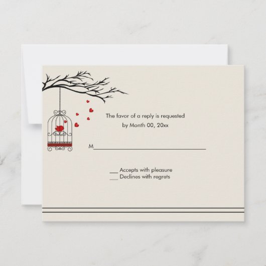 RSVPを結婚している鳥かごの愛鳥 出欠カード (正面)