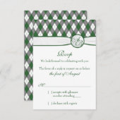 RSVPを結婚するアーガイル柄のなゴルフボールのゴルフ緑のモノグラム 出欠カード (正面/裏面)