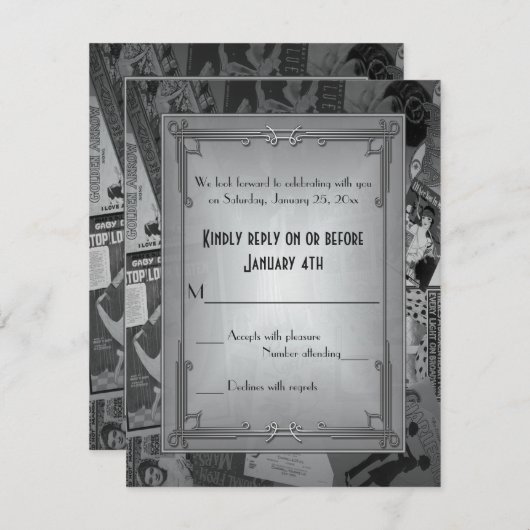 RSVPを結婚するアールデコのヴィンテージポスター 出欠カード (正面/裏面)