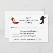 RSVPを結婚するカウボーイ・ブーツのハイヒールの靴 出欠カード (正面/裏面)