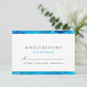 RSVPを結婚するサファイアの抽象的な水彩画 出欠カード (スタンド正面)