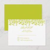 RSVPを結婚するサラジェーンのライムグリーンおよび白 出欠カード (正面/裏面)