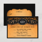 RSVPを結婚するハロウィンのエレガントなオレンジ黒3.5x5 出欠カード (正面/裏面)