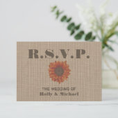 RSVPを結婚するバーラップの刺激を受けたなオレンジヒマワリ 出欠カード (スタンド正面)