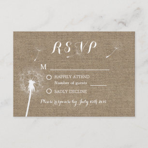 RSVPを結婚するバーラップを吹く素朴なタンポポ 出欠カード