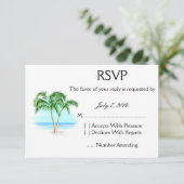 RSVPを結婚するビーチおよびヤシの木 出欠カード (スタンド正面)